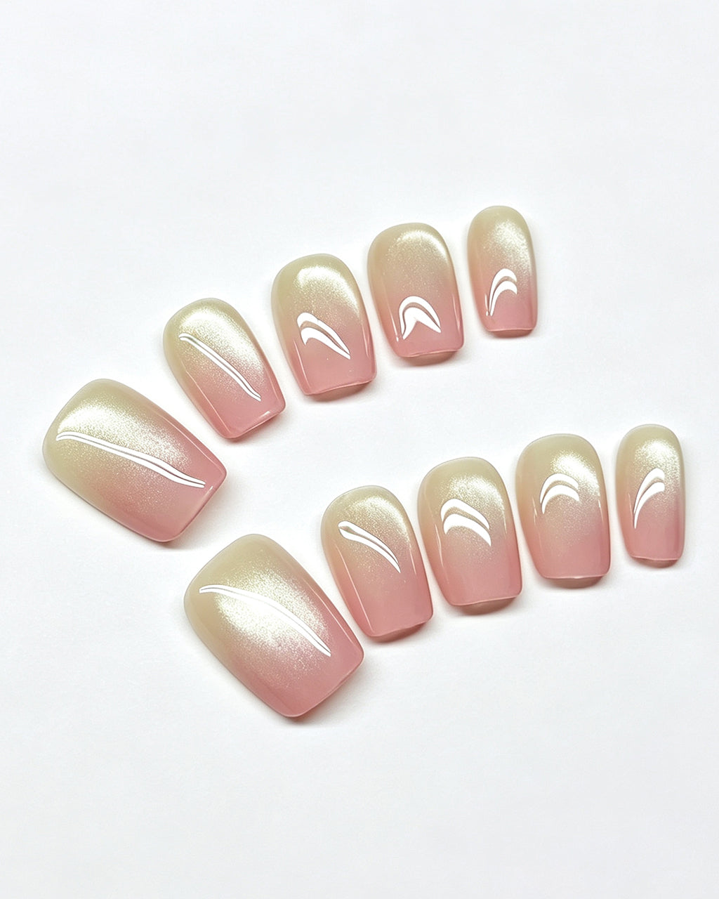 Gradient Guava | Handcrafted Blush Pink Ombre Cat-Eye Press-On Nails