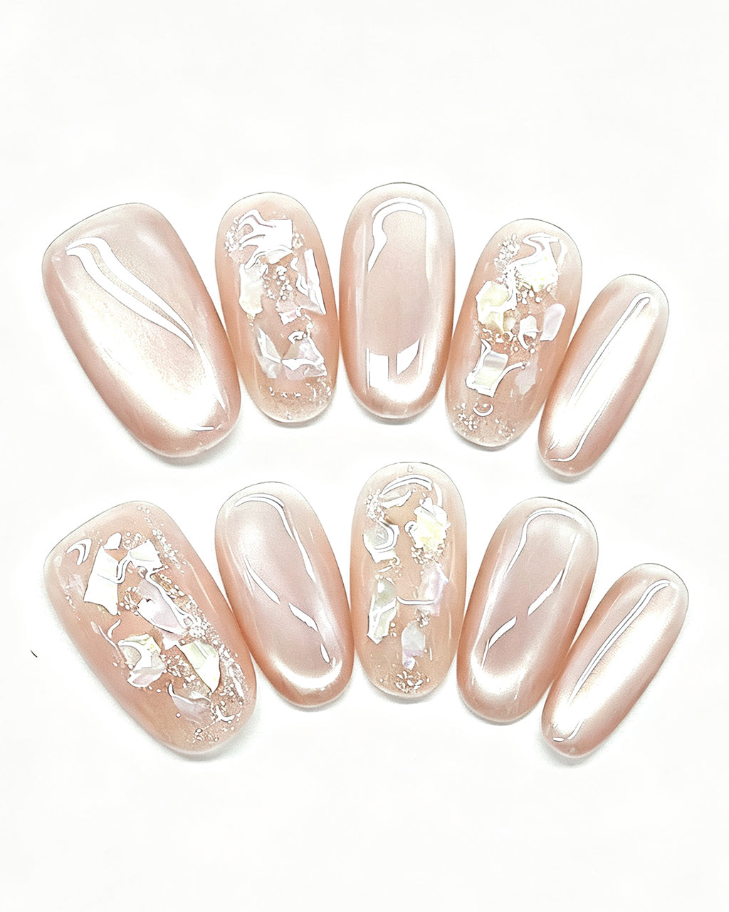 Ethereal Pearl | Iridescent Acetate Shell & Liquid Metal Press-On Nails