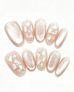 Ethereal Pearl | Iridescent Acetate Shell & Liquid Metal Press-On Nails