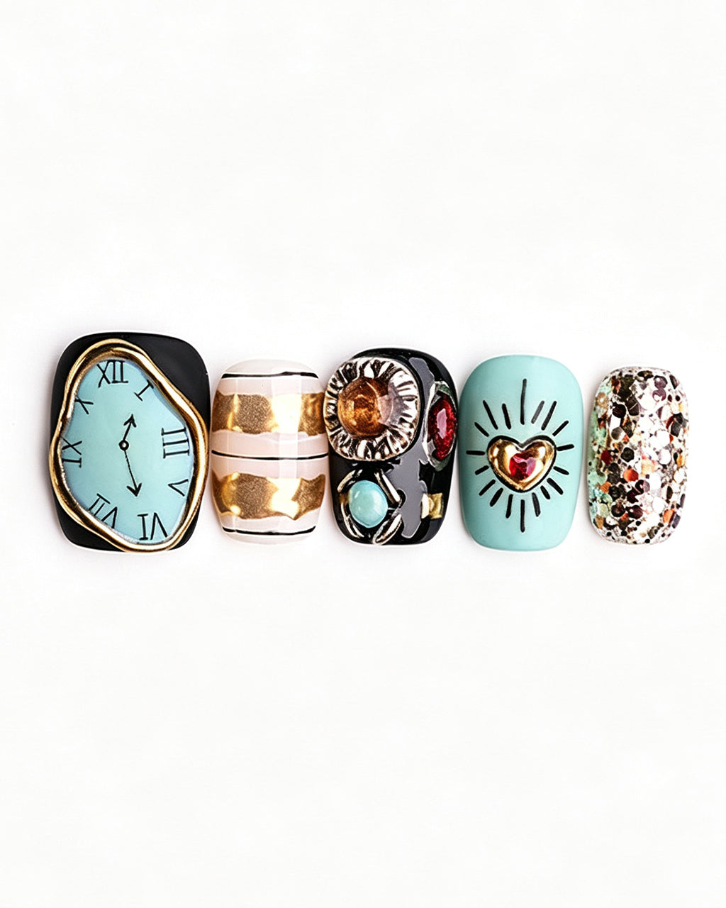 Singularity | Handcrafted Surrealist Melting Clock & Baroque Press-On Nails