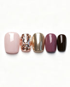 Gilded Warm Brown & Mirror Gold Handmade Press-On Nails