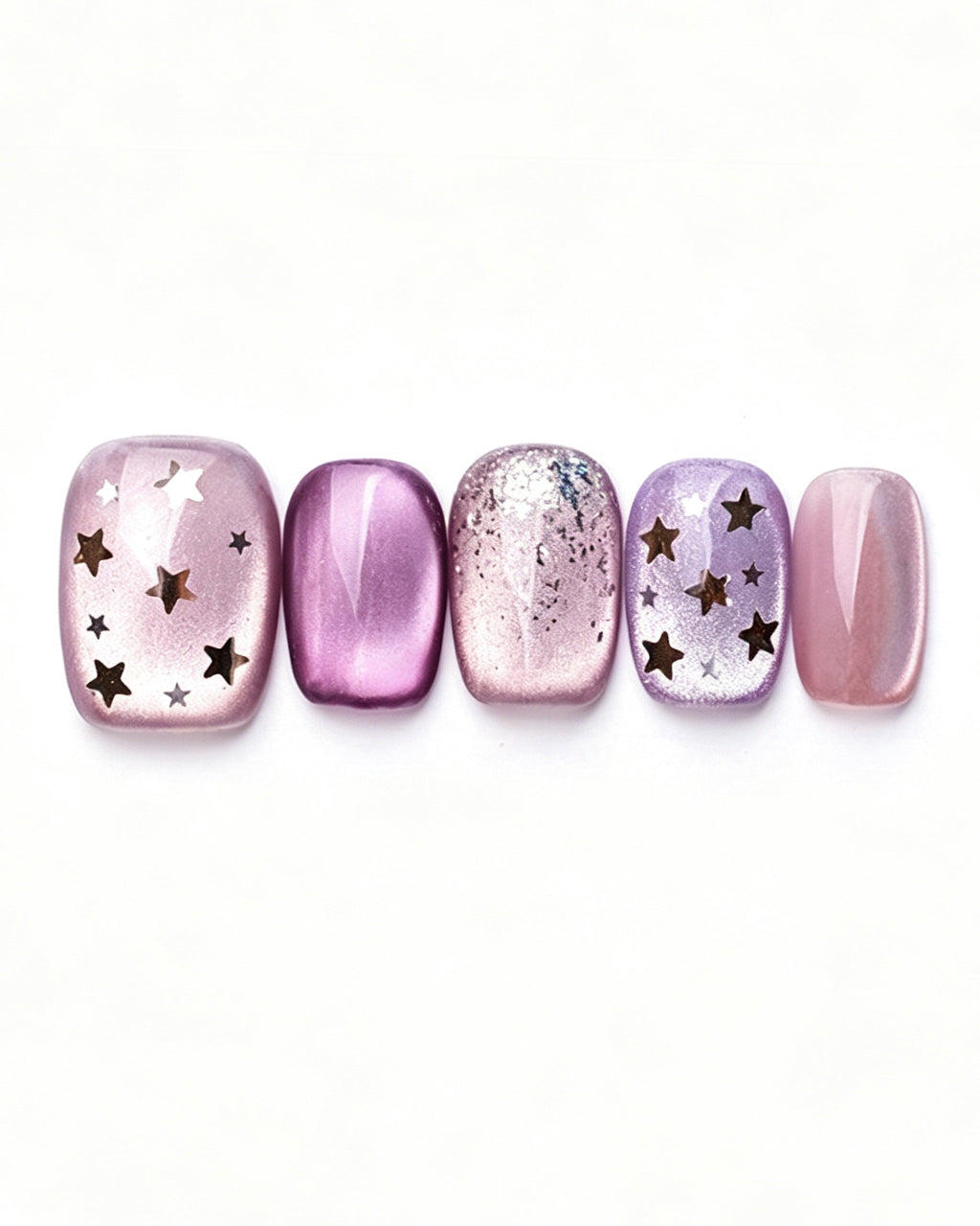Dusty Rose Cat Eye Press On Nails - Black Starburst Short Square Nails