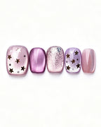 Dusty Rose Cat Eye Press On Nails - Black Starburst Short Square Nails