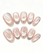 Handcrafted Celestial Stars & Nude Cat-Eye Press-On Nails