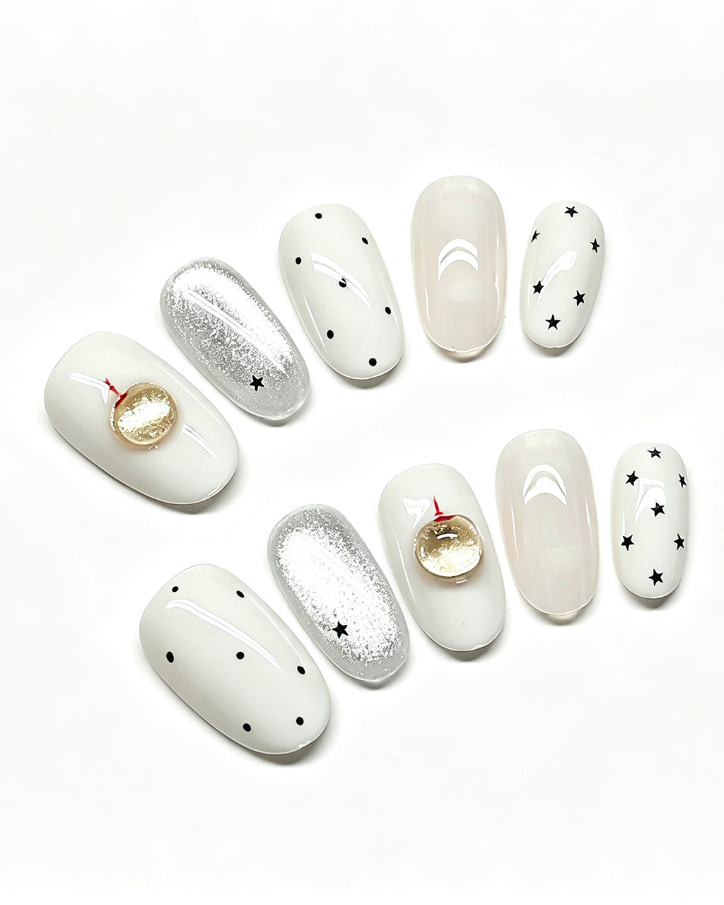 Peachy Diary | Handcrafted Milky Polka Dot & 3D Peach Press-On Nails