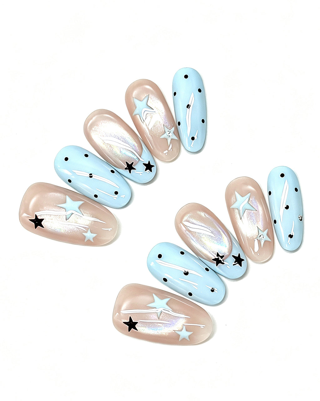 Pastel Blue Star French Press-On Nails | Handcrafted
