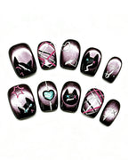 Black Framed Purple Cat-Eye Nails | Handcrafted
