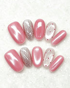Cherry Pink Jelly Press-On Nails | Handcrafted Cat-Eye