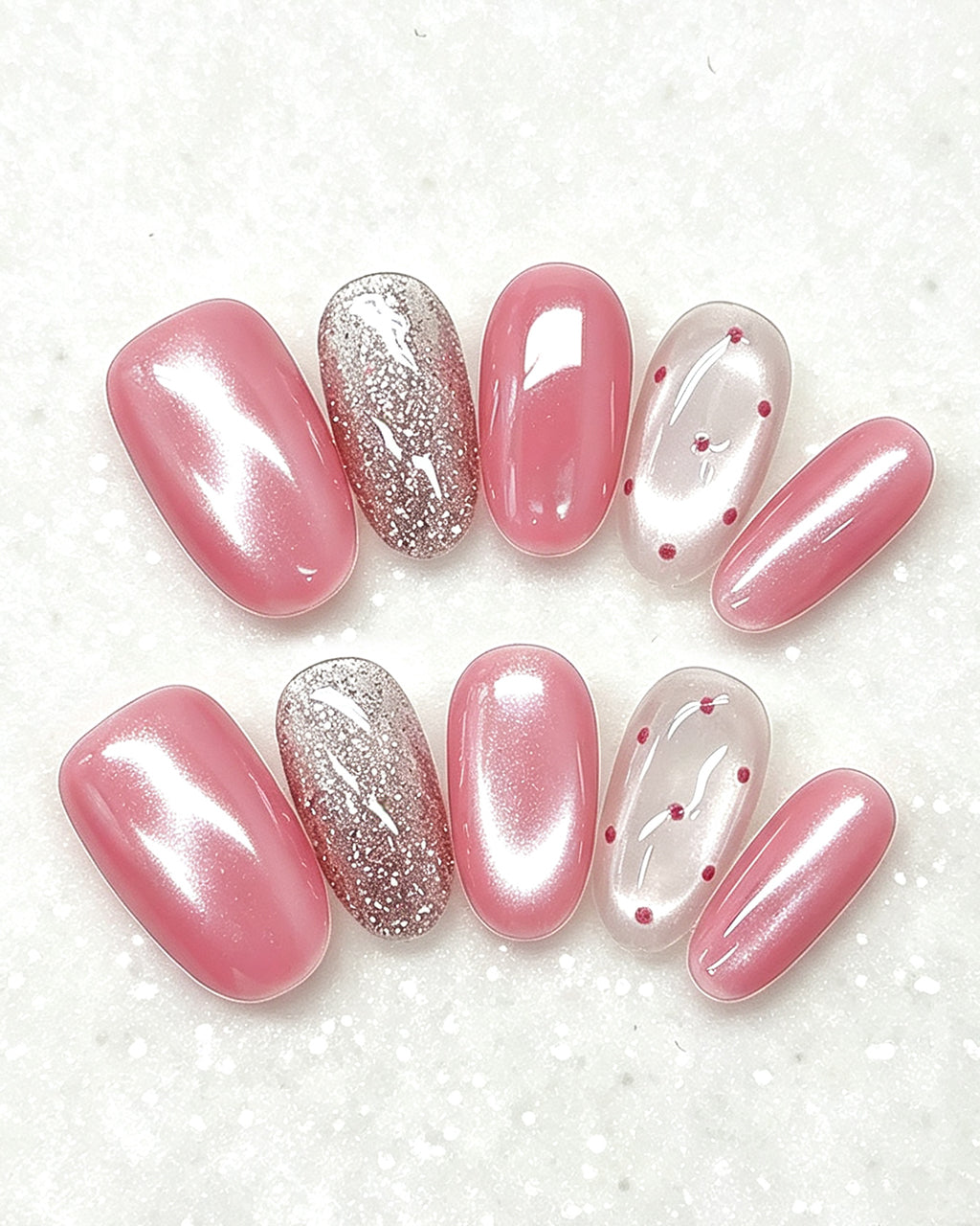 Cherry Pink Jelly Press-On Nails | Handcrafted Cat-Eye
