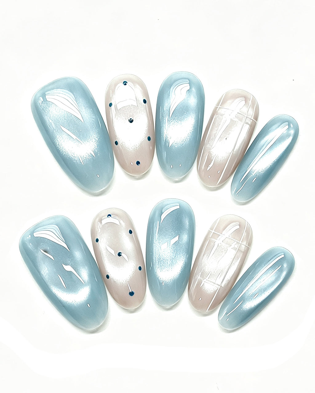 Seafoam Mint Cat-Eye Press-On Nails | Handcrafted