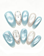 Seafoam Mint Cat-Eye Press-On Nails | Handcrafted