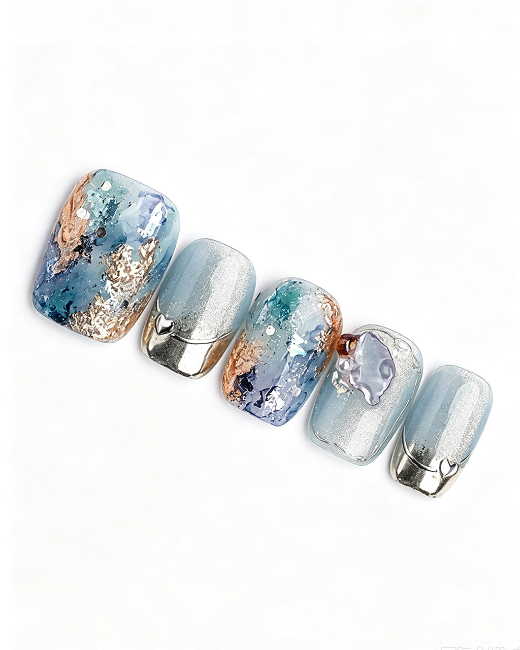 Dew Bubbles | Ice Blue Cat Eye & Chrome French Tip Press-On Nails