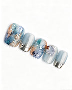 Dew Bubbles | Ice Blue Cat Eye & Chrome French Tip Press-On Nails