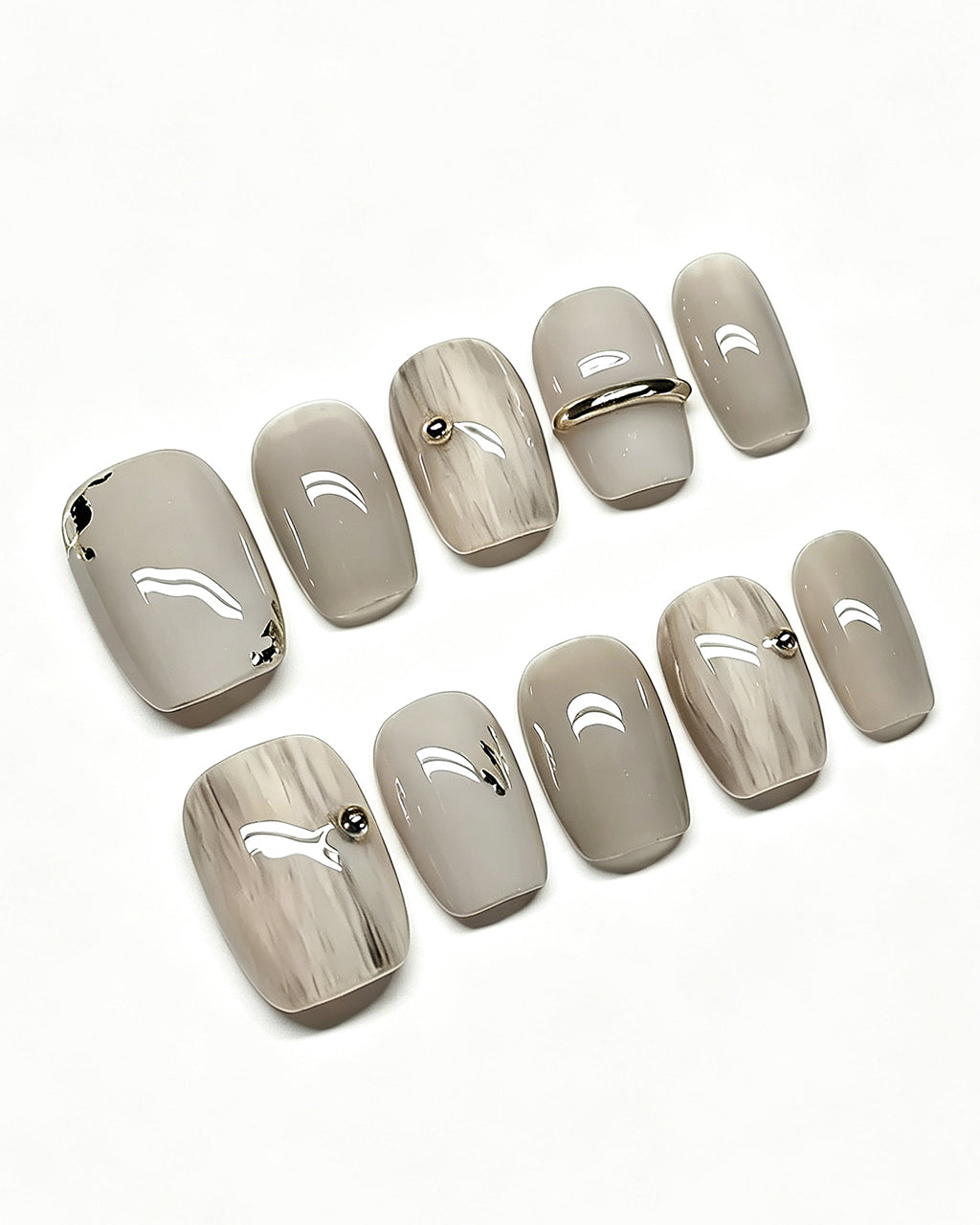 Minimalist Gray | Handcrafted Misty Taupe & Metallic Accent Press-On Nails