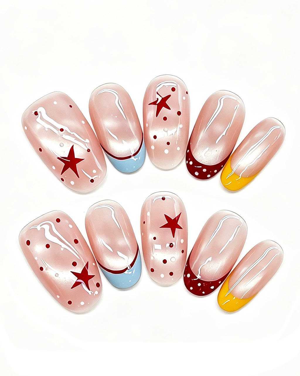 Berry Lemon Pastel French Nails | Handcrafted