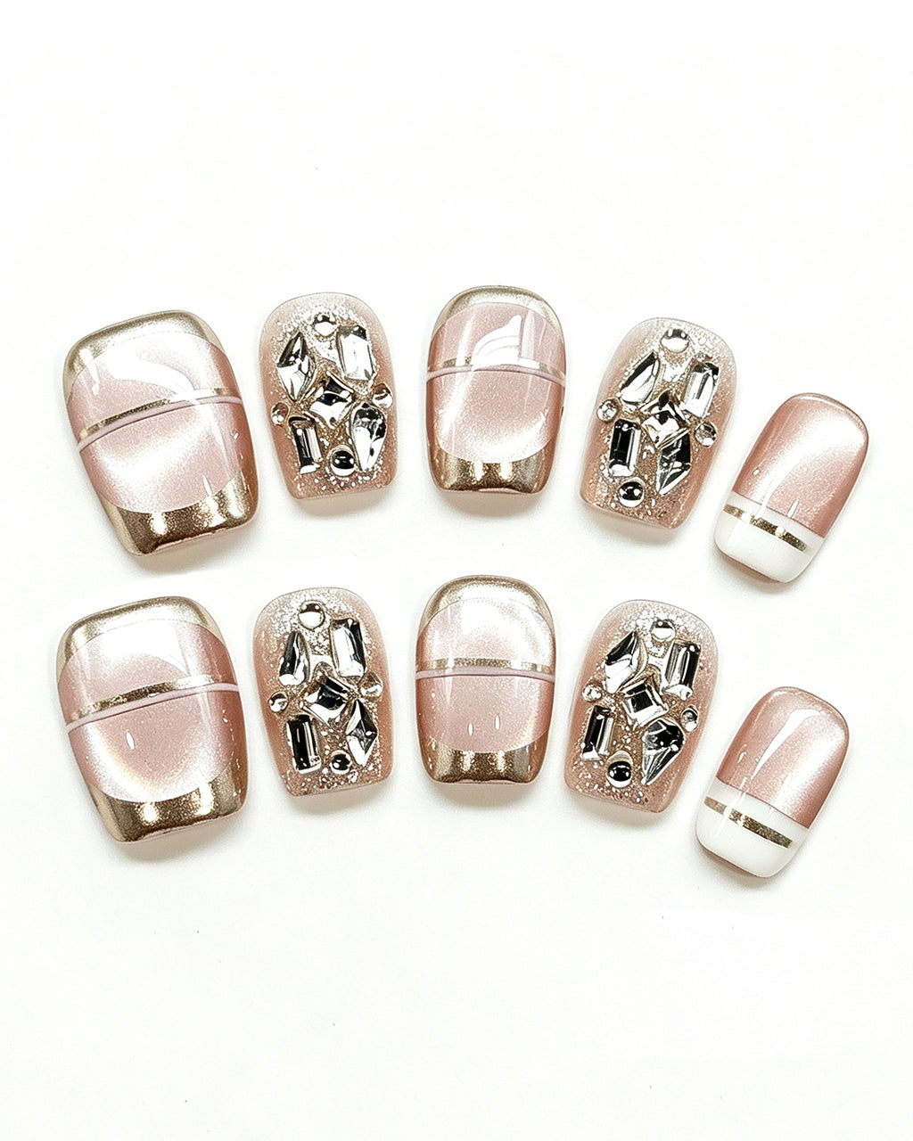 Champagne Glazed Pearl Press-On Nails | Handcrafted