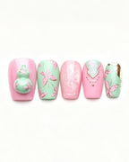 Blessing & Prosperity | Handcrafted Spinning Jade Gourd & Butterfly Press-On Nails