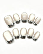 Dewy Cat-Eye | Handcrafted Silver Chrome French Tip Press-On Nails