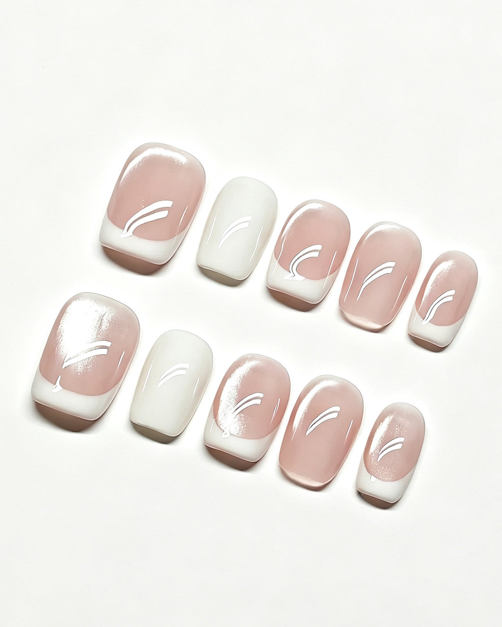 Cloud White | Handcrafted Sheer Cat-Eye & White French Press-On Nails