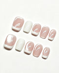 Cloud White | Handcrafted Sheer Cat-Eye & White French Press-On Nails