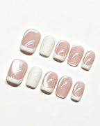 Cloud White | Handcrafted Sheer Cat-Eye & White French Press-On Nails