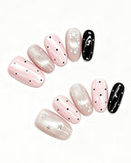 Parisian Girl | Pink & Black Polka Dot Handmade Press-On Nails