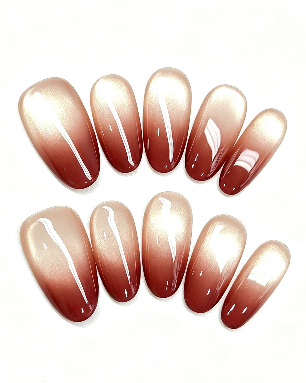 Wine Red Gradient Cat-Eye Nails | Handcrafted