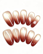 Wine Red Gradient Cat-Eye Nails | Handcrafted