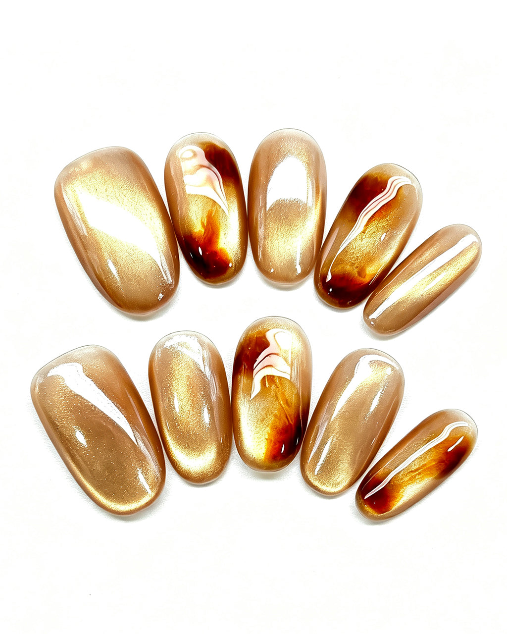 Golden Amber | Handcrafted Honey Cat-Eye & Tortoiseshell Press-On Nails