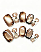 Golden Mocha Cat-Eye Press-On Nails | Handcrafted