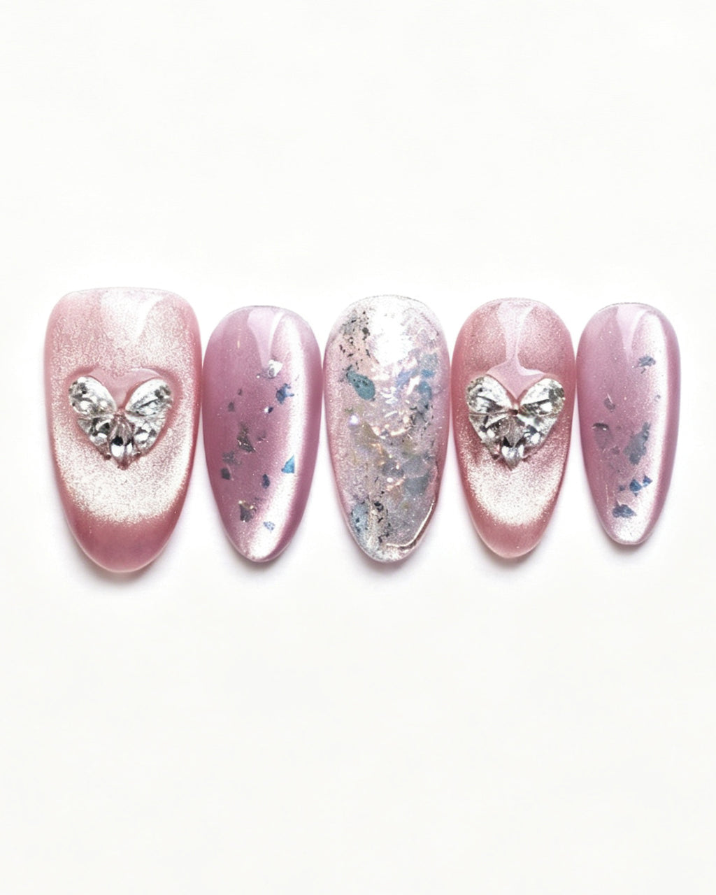 Lavender Lilac Cat Eye Press On Nails - Silver Heart Short Square Nails