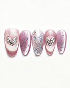 Lavender Lilac Cat Eye Press On Nails - Silver Heart Short Square Nails