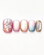Rhythmic Light | Handcrafted Pink Aurora & Metallic Line Press-On Nails