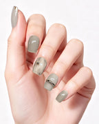 Mist Shrouds Camellia | Handcrafted Sheer Nude Cat-Eye & Silver French Nails