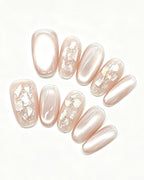 Ethereal Pearl | Iridescent Acetate Shell & Liquid Metal Press-On Nails