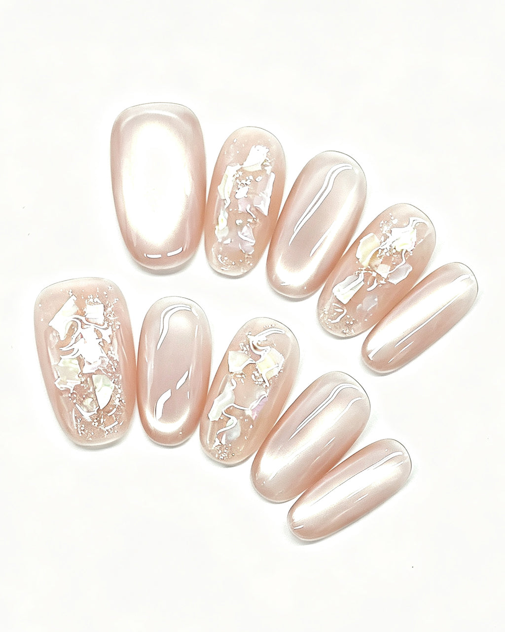 Ethereal Pearl | Iridescent Acetate Shell & Liquid Metal Press-On Nails
