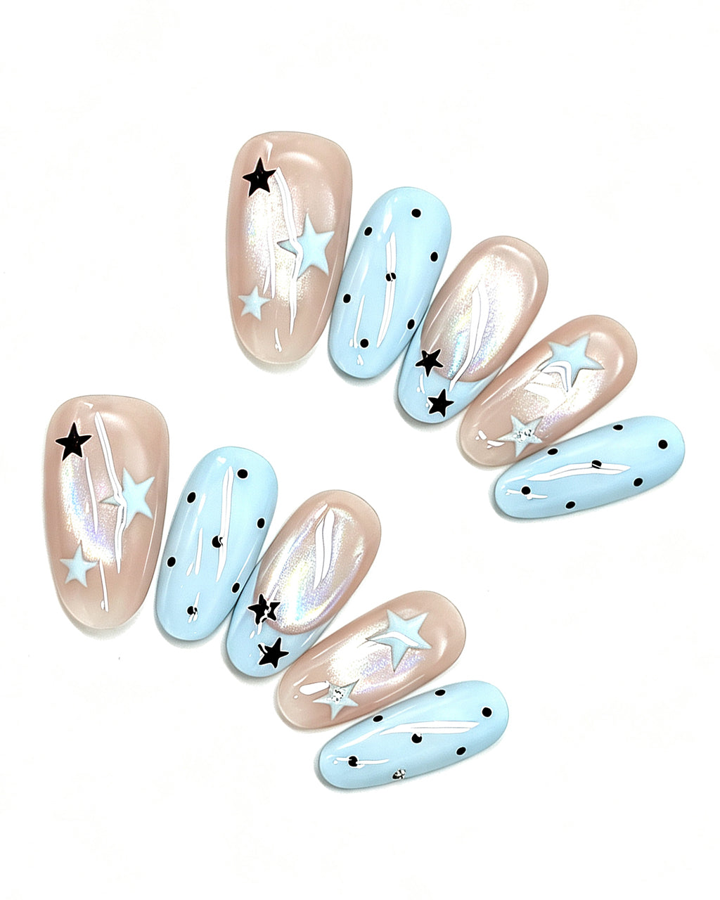 Pastel Blue Star French Press-On Nails | Handcrafted