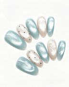 Seafoam Mint Cat-Eye Press-On Nails | Handcrafted