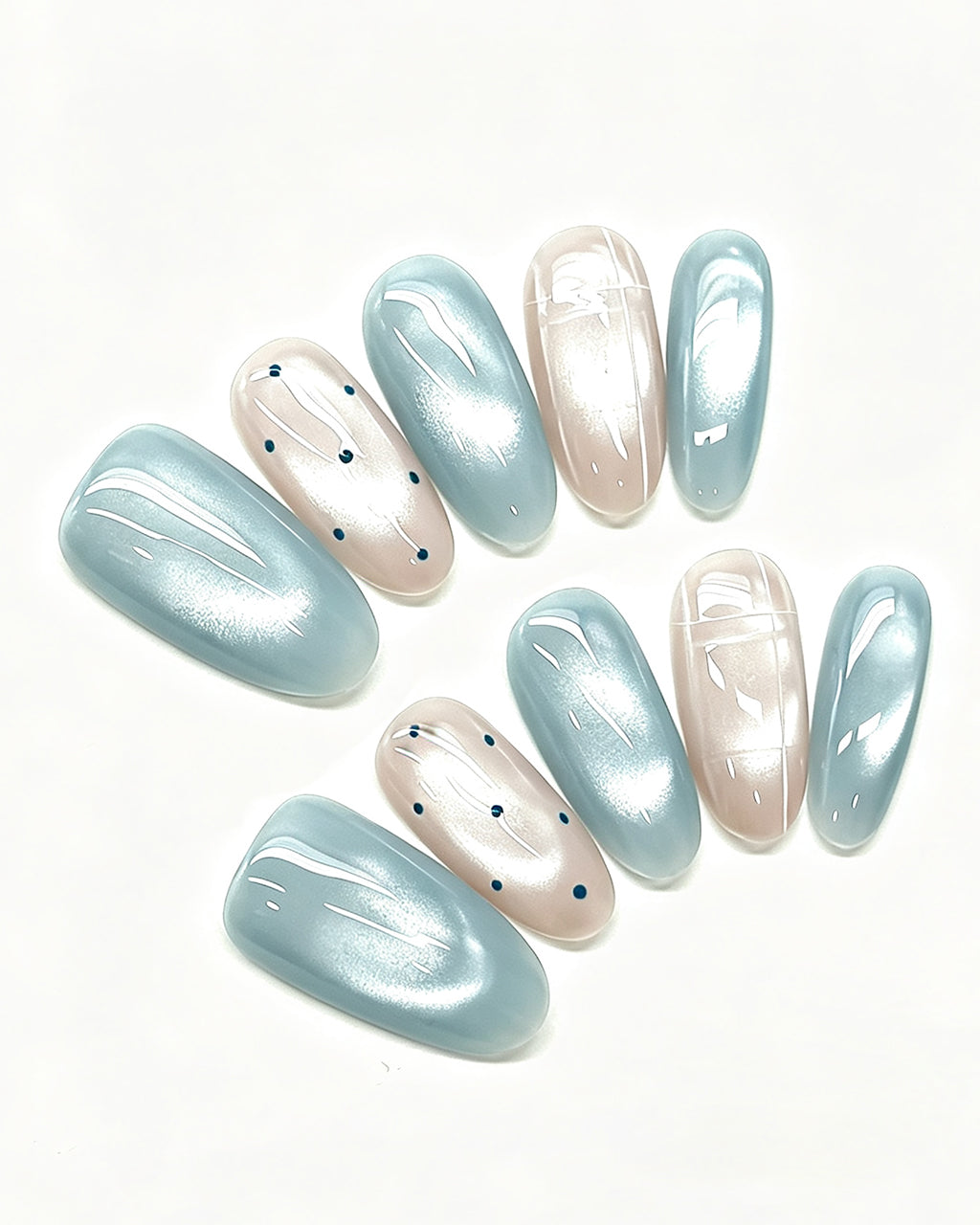 Seafoam Mint Cat-Eye Press-On Nails | Handcrafted