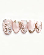 Ice Flower | Handcrafted Magnolia & Metallic Gold French Press-On Nails