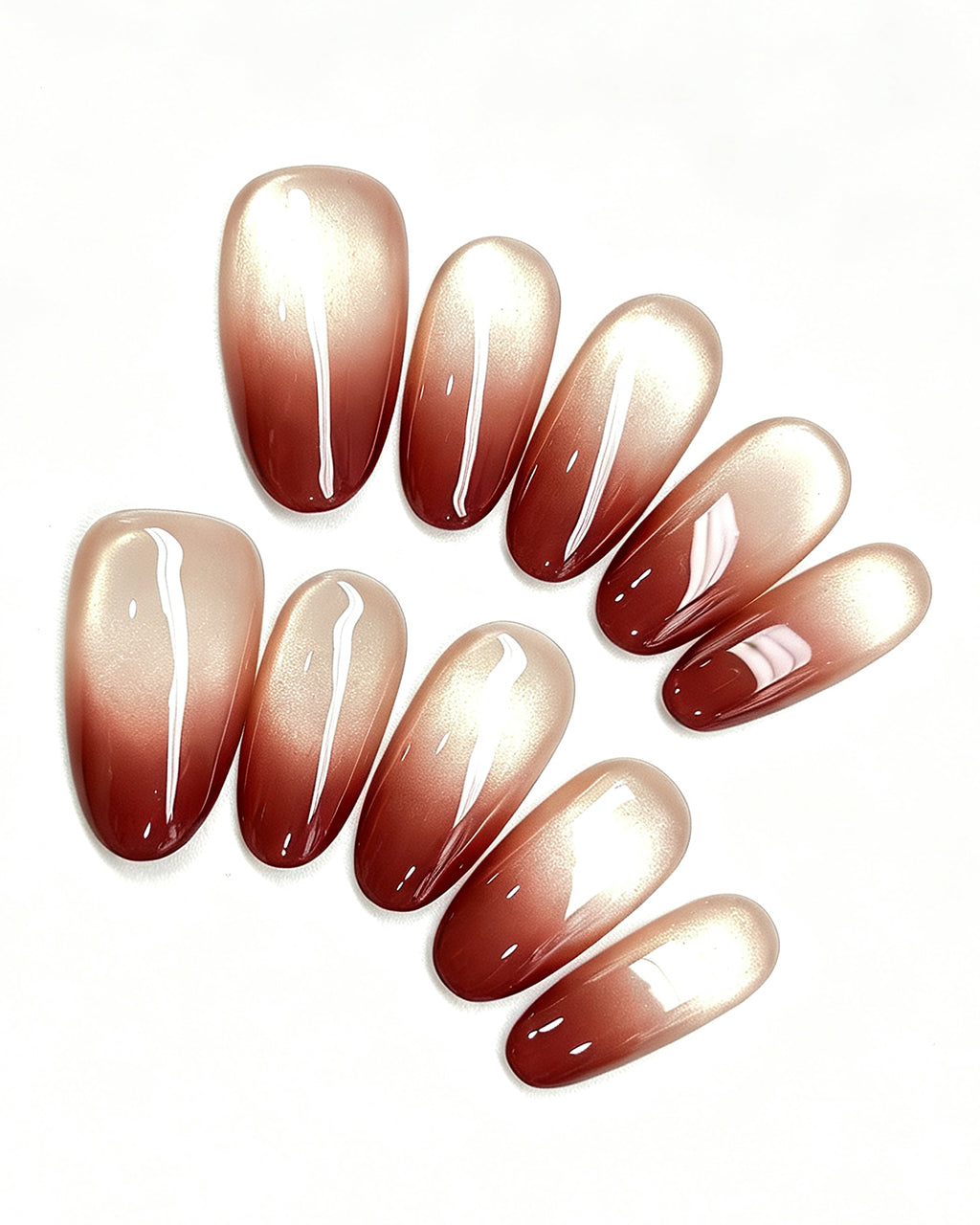 Wine Red Gradient Cat-Eye Nails | Handcrafted