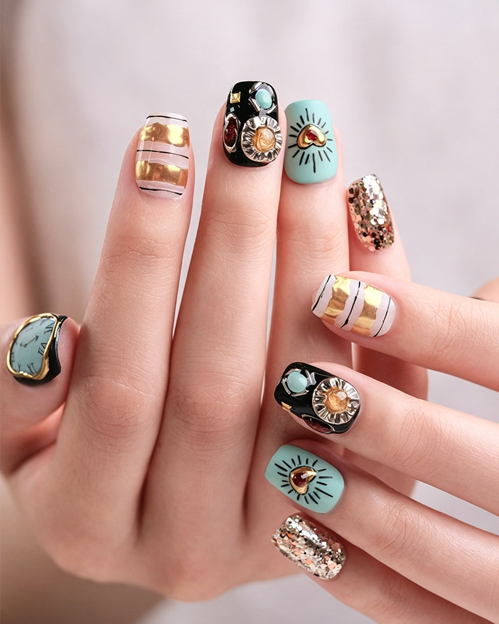 Singularity | Handcrafted Surrealist Melting Clock & Baroque Press-On Nails