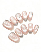 Handcrafted Celestial Stars & Nude Cat-Eye Press-On Nails