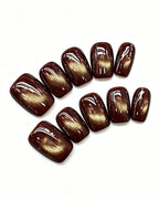 Black Cherry Cat-Eye | Handcrafted Deep Burgundy Magnetic Press-On Nails