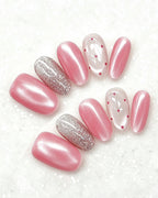 Cherry Pink Jelly Press-On Nails | Handcrafted Cat-Eye