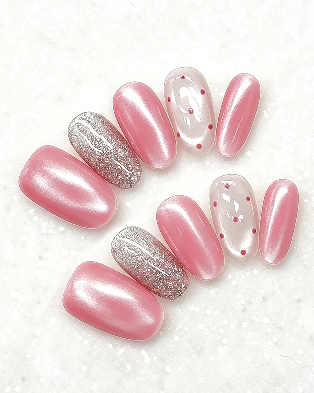 Cherry Pink Jelly Press-On Nails | Handcrafted Cat-Eye