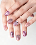 Dusty Rose Cat Eye Press On Nails - Black Starburst Short Square Nails