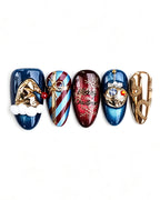 Christmas Fantasy | Handcrafted Navy Cat-Eye & 3D Holiday Press-On Nails