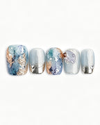 Dew Bubbles | Ice Blue Cat Eye & Chrome French Tip Press-On Nails