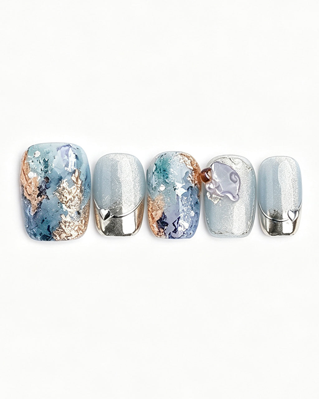 Dew Bubbles | Ice Blue Cat Eye & Chrome French Tip Press-On Nails